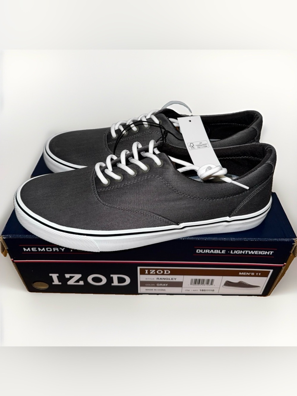 IZOD Rangley Men's Gray/White Canvas Lace-Up Sneakers Memory Foam US 11 M NEW